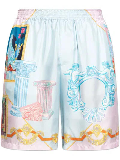 Versace Gallery Print Silk Shorts In Multi