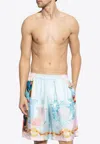 Versace Silk Twill Shorts With Vibrant Classical Motifs In Multicolor