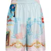 Versace Silk Shorts With Refined Silhouette In Pastel Blue Pink Multi