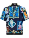 Versace Graphic Print Short Sleeve Gallery Shirt In Blue