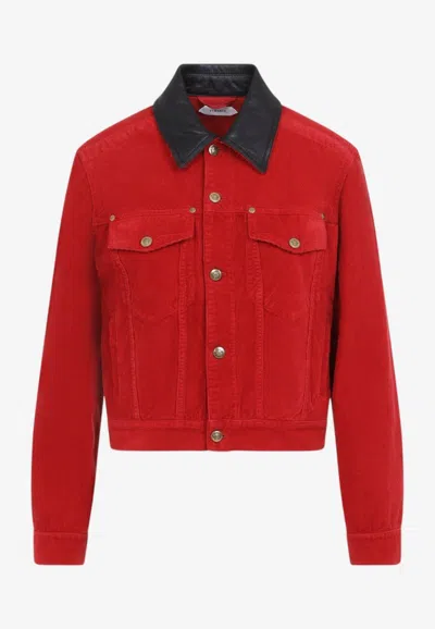 Versace Garment-dyed Denim Jacket In Red