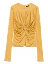 Versace Safety Pin Jersey Top In Gold