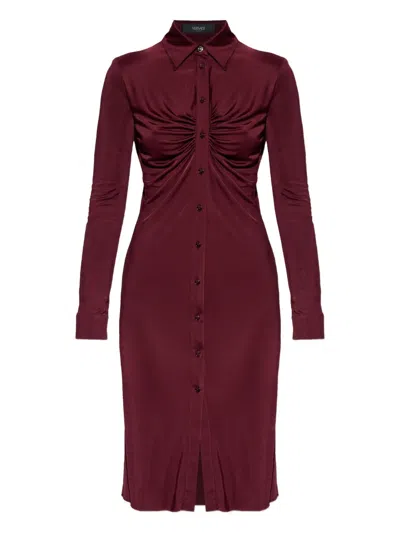 Versace Gathered-detail Mini Dress In Burgundy
