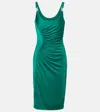 Versace Gathered Jersey Cocktail Dress In Green