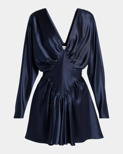 Versace Gathered Silk Mini Cocktail Dress In Blue