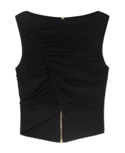 Versace Gathered Sleeveless Top In Black