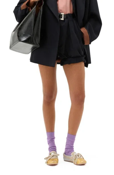 Versace Gender Inclusive Pleated Pinstripe Virgin Wool Shorts In Black