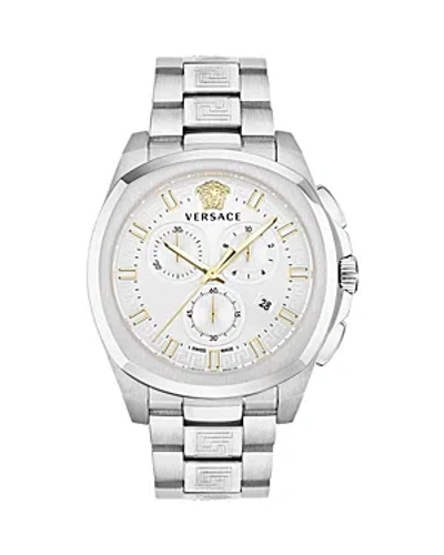 Versace Men's Swiss Chronograph Geo Stainless Steel Bracelet Watch 43mm In Silver