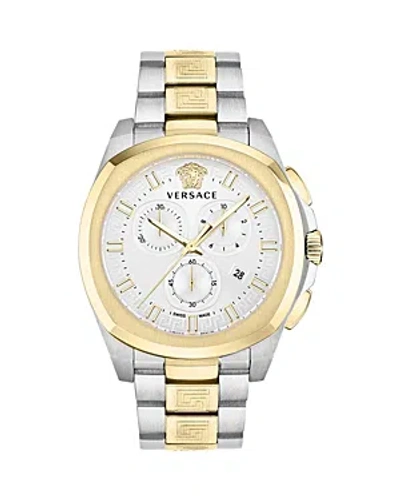Versace Men's Swiss Chronograph Geo Two-tone Stainless Steel Bracelet Watch 43mm In Silver/two-tone