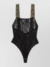Versace Geometric Border Lace Bodysuit In Black