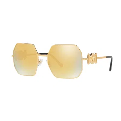 Versace Geometric Full Rim, With A Gold Frame And Brown Mirror Gold Lens.