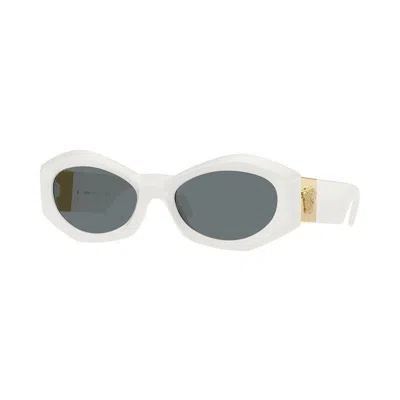 Versace Geometric Full Rim, With A Pink Frame And Grey Lens. In White