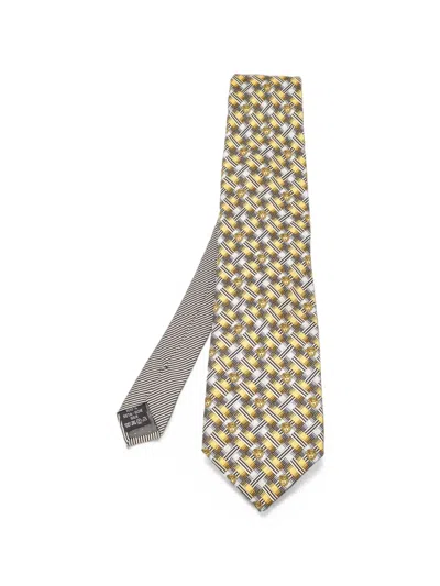 Pre-owned Versace Geometric Jacquard Tie In Yellow