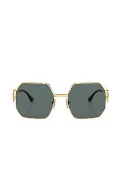 Pre-owned Versace Geometric Metal Sunglasses With Grey Polarized Lens For Women - Size In Gold