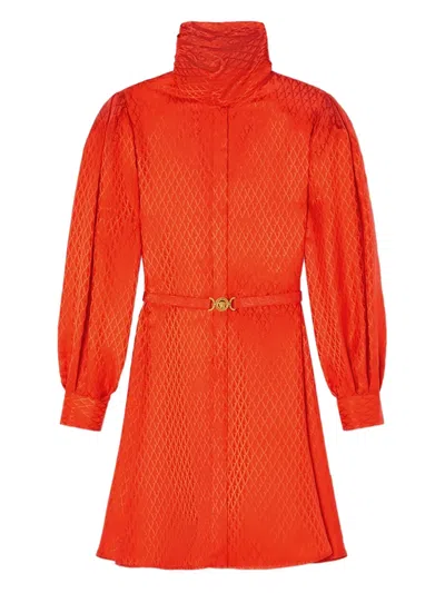 VERSACE GEOMETRIC-PATTERN BELTED DRESS