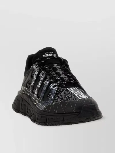 adidas gazelle silver green womens Odissea Black Leather Sneakers - Versace - Men main image 0