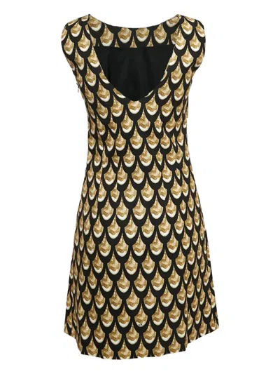 Pre-owned Versace Geometric-pattern Mini Dress In Black