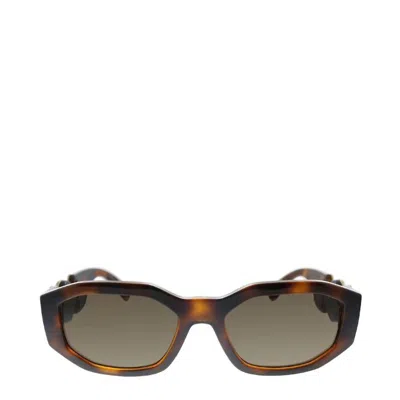Versace Geometric Plastic Sunglasses With Brown Lens In Havana In Blue
