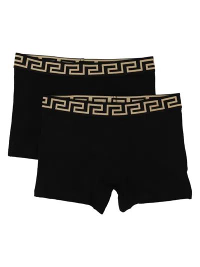 Versace Kids' Geometric-print Jacquard Trunks (set Of Two) In Black