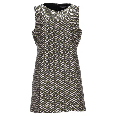 Versace Geometric Print Mini Sleeveless Shift Dress In Multicolor Polyester