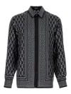 Versace Blue Geometric Greek Key Silk Shirt In Gray