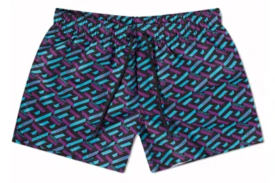 Pre-owned Versace Geometric Print Swim Shorts Blue/purple