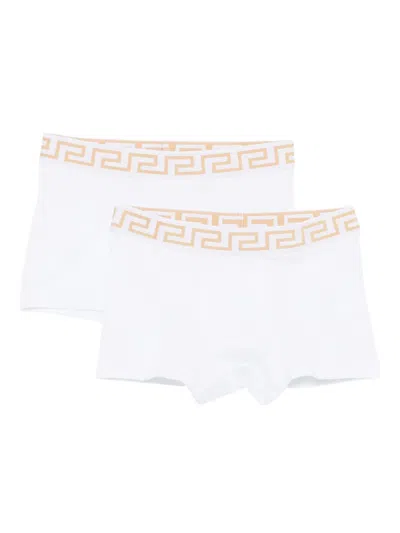 Versace Kids' Geometric-print Trunks (set Of Two) In White