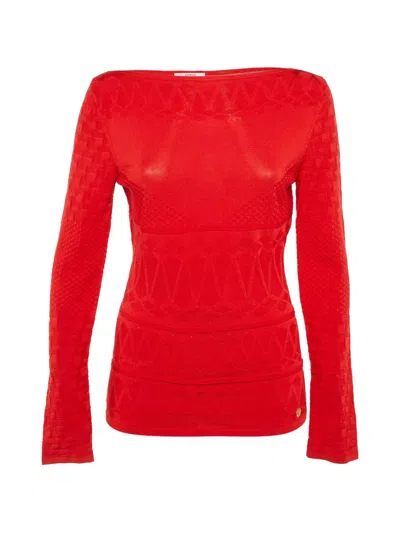 Pre-owned Versace Geometric-pattern Knit Jumper In Red