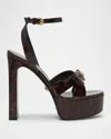 Versace Gianna Ribbon Tortoise Patent Leather Platform Sandals