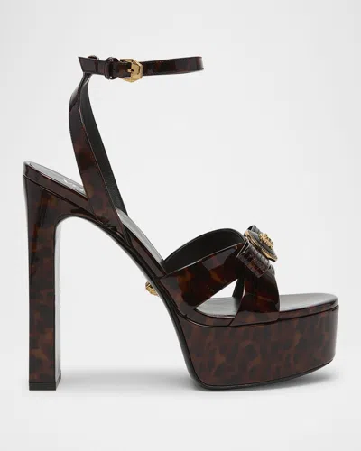 Versace Gianna Ribbon Tortoise Patent Leather Platform Sandals