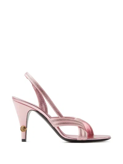Versace Gianni Embellished Nappa & Satin Slingbacks 90 Mm In Pink