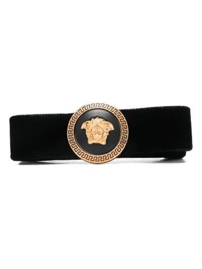 Versace Medusa-plaque Decorative-stitch Hairpin In Black