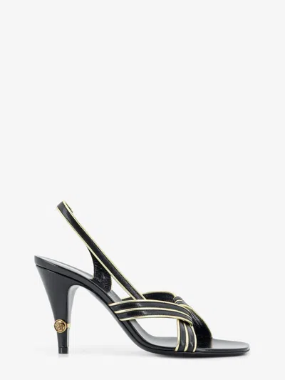 Versace Gianni Leather Sandals With Contrasting Metallic Profiles In Black