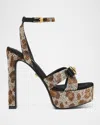 Versace 140mm Crystal-leopard Sandals In Brown- Gold
