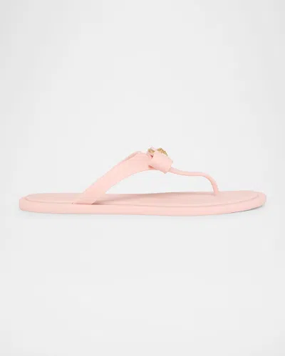 Versace Gianni Medusa Rubber Ribbon Thong Sandals In Dusty Rose-oro