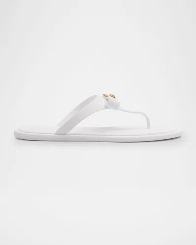 Versace Gianni Medusa Rubber Ribbon Thong Sandals In Porcelain White- Gold