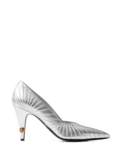 Versace Gianni Metallic Nappa Pumps 90 Mm In Burgundy