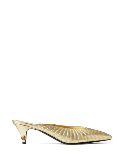 Versace Gianni Metallic-nappa Mules 55 Mm In Gold