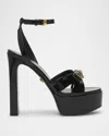 Versace Gianni Patent Bow Platform Sandals In Black