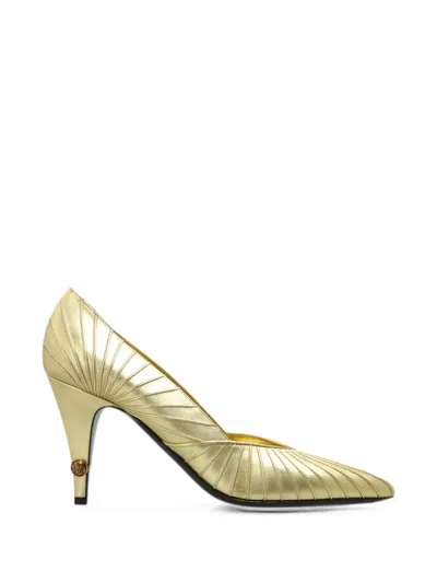 Versace Gianni Pleated Leather Pumps In Gold