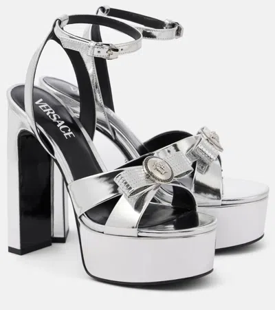 VERSACE GIANNI RIBBON 140 METALLIC LEATHER SANDALS
