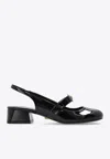 Versace Black Ballerina Shoes With Heel And Medusa Detail On The Front In Shiny Leather Woman In Black