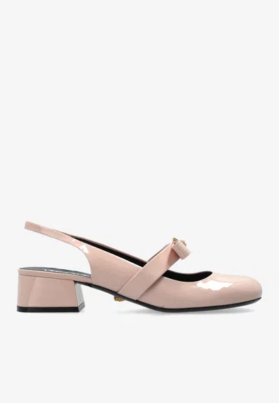 Versace Gianni Ribbon 35 Slingback Pumps In Patent Leather In Pink