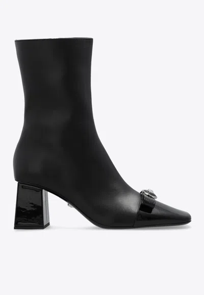 Versace Gianni Ribbon 70 Calf Leather Ankle Boots In Black