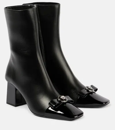Versace Gianni Ribbon Leather Ankle Boots With In Black
