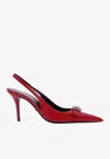 Versace Leather Gianni Ribbon Heeled Slingbacks 85 In Red