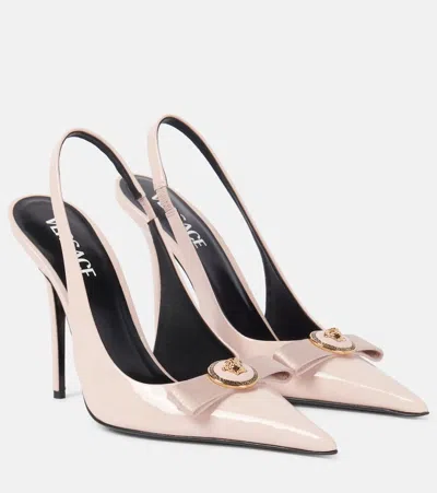 Versace Gianni Ribbon 85 Leather Slingback Pumps In Pink