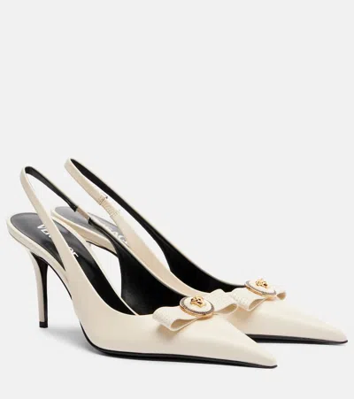 Versace Gianni Ribbon 85 Leather Slingback Pumps In White