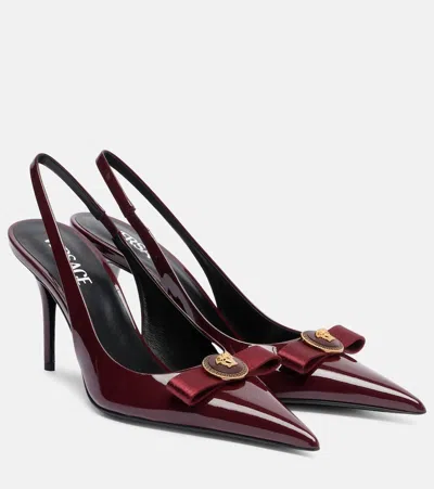 Versace Gianni Ribbon 85 Patent Leather Slingback Pumps In Red