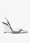 Versace Gianni Ribbon Wedge-pumps 95mm In Silver